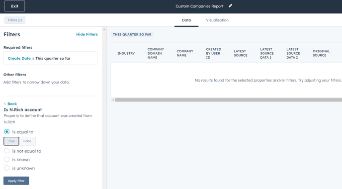 N.Rich account” filter when building a company based report 